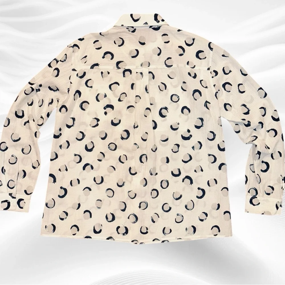 Lafayette 148 New York Zora Silk Long Sleeve Blouse, Button front S Cream Navy - Picture 6 of 8
